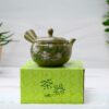 Green Kuysu with Flowers - Japanese Handmade Teapot with Premium Tea Strainer - 14 fl oz/420ml