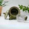 Green Kuysu with Flowers - Japanese Handmade Teapot with Premium Tea Strainer - 14 fl oz/420ml