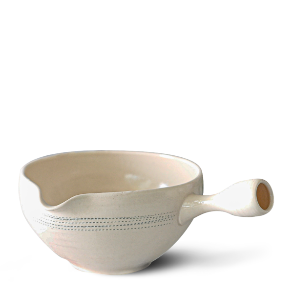 M1226 White Striped Matcha Bowl with Spout