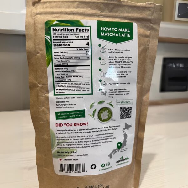 Organic Japanese Matcha Green Tea Powder, 100g