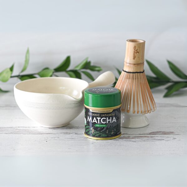 White_Striped_Matcha_Bowl_with_Spout White Striped Matcha Bowl with Spout