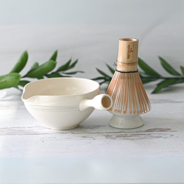 White_Striped_Matcha_Bowl_with_Spout_3 White Striped Matcha Bowl with Spout