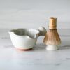 White Wavy Matcha Bowl with Spout Set