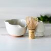 White Wavy Matcha Bowl with Spout Set