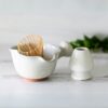 White Wavy Matcha Bowl with Spout Set